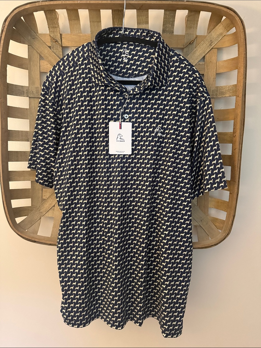 Rhoback Golden Retriever Navy & Cream Patterned Short-Sleeve Polo